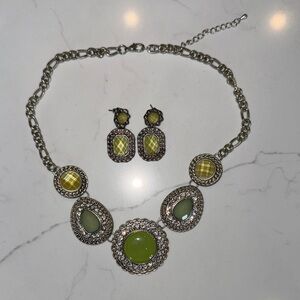 Vintage Lime Green Statement Necklace and Earring Set